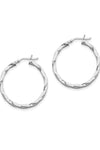 Twisted sterling silver hoop earrings with a wire and clutch closure