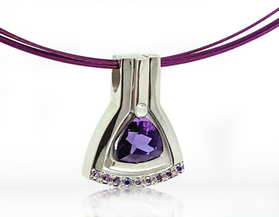 Sterling silver amethyst pendant with purple teardrop stone and halo