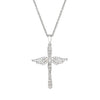 Silver-tone CZ cross pendant with angel wings design and matching chain