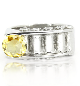 Bold asymmetrical ring with round citrine stone and sterling silver