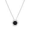 Hexagon black enamel sterling silver pendant with jeweled border on chain