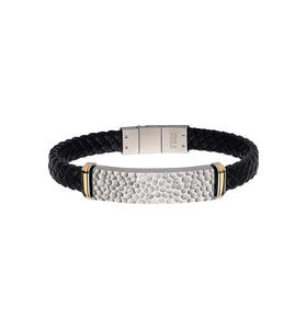 Black Leather with Blacksmith Hammered ID Bracelet