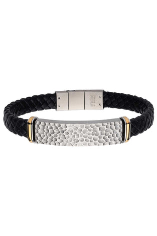 Black Leather with Blacksmith Hammered ID Bracelet