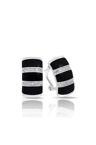 Sterling silver earring showing Black Onyx and white stones in a stripe pattern