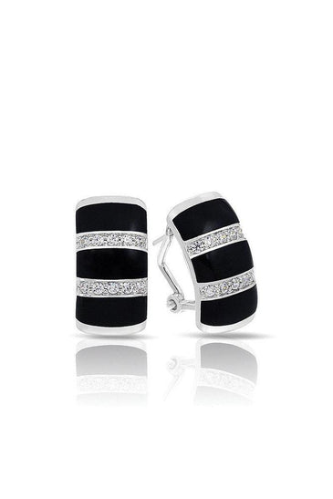 Sterling silver earring showing Black Onyx and white stones in a stripe pattern