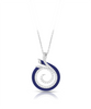 Sterling silver pendant with blue enamel circle and spiral swirl inlaid with crystals