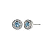 Sterling silver halo blue topaz stud earrings with pavé crystal accents