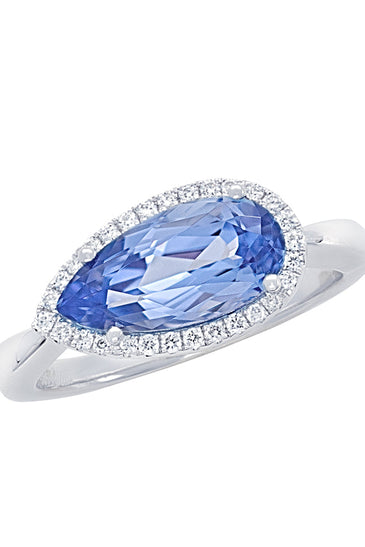 chatham pear aqua spinel lab diamond with 14k white gold