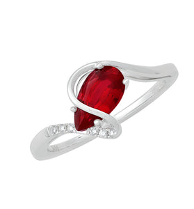 chatham pear ruby lab grown diamond with 14k white gold band
