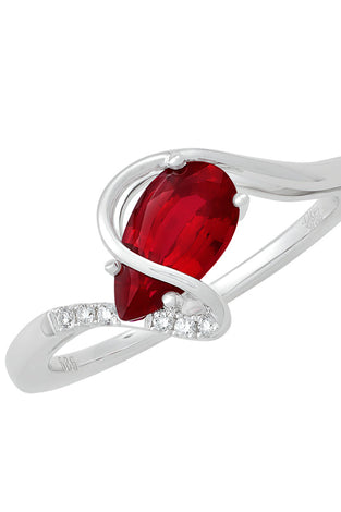 chatham pear ruby lab grown diamond with 14k white gold band