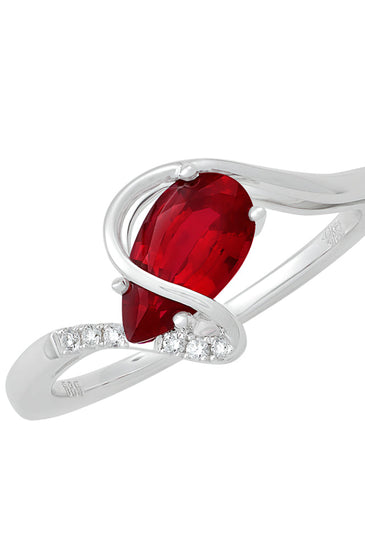 chatham pear ruby lab grown diamond with 14k white gold band