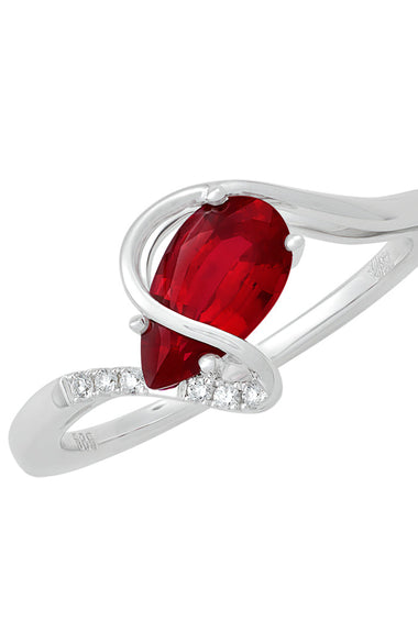 chatham pear ruby lab grown diamond with 14k white gold band