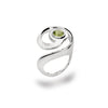 Sterling silver swirl ring with peridot green gemstone centerpiece