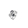 Sterling silver triple bezel ring with gray faceted and black stones, pave accents