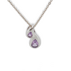 Sterling silver double teardrop amethyst pendant with purple gemstones and chain