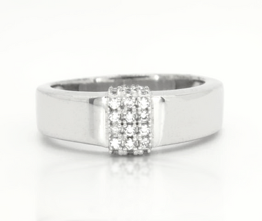 Sterling silver square pave ring with rectangular pavé center