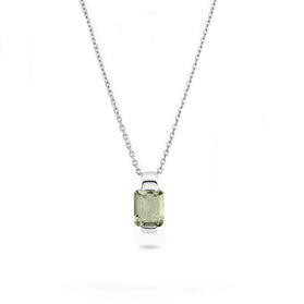 Sterling silver pendant necklace with rectangular green amethyst gemstone bezel