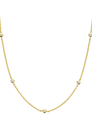 Gold-tone station chain necklace with small round pavé stations