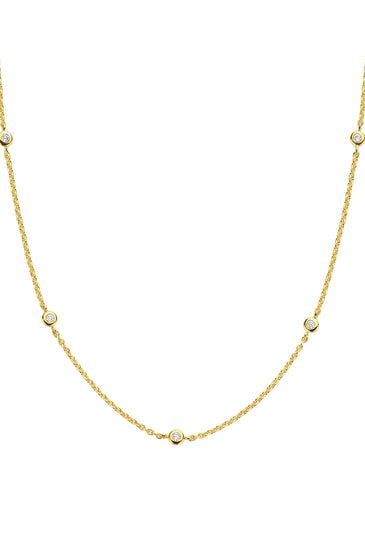 Gold-tone station chain necklace with small round pavé stations