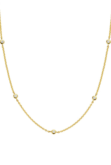 Gold-tone station chain necklace with small round pavé stations