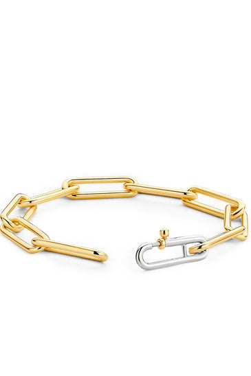 Ti Sento Milano paperclip bracelet with gold-tone links and silver tone toggle clasp