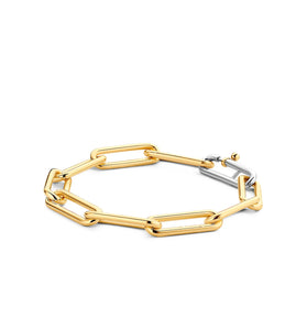 Ti Sento Milano paperclip bracelet with gold-tone square links and silver toggle detail