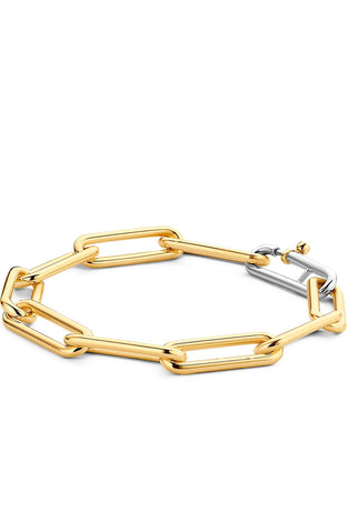 Ti Sento Milano paperclip bracelet with gold-tone square links and silver toggle detail