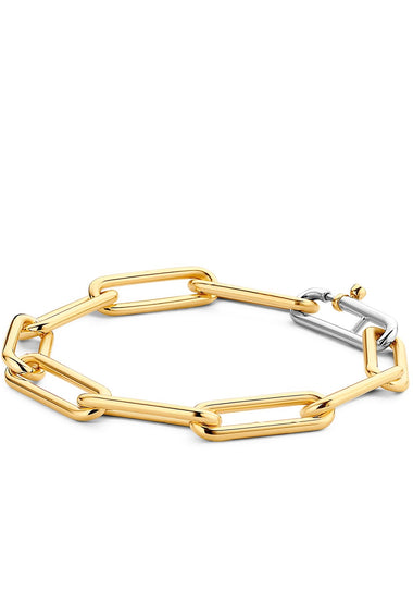 Ti Sento Milano paperclip bracelet with gold-tone square links and silver toggle detail