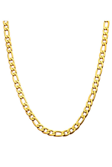 Gold-tone Figaro chain necklace, single strand shown on a plain background