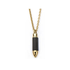Bullet pendant necklace with gold-tone bail, dark center, and pointed gold tip design