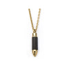 Bullet pendant necklace with gold-tone bail, dark center, and pointed gold tip design