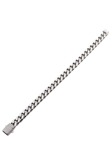 Stainless steel Miami Cuban chain bracelet with rectangular pave clasp and diamond-like stones