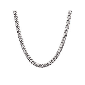 Stainless steel Cuban link chain necklace, silver-tone curb links