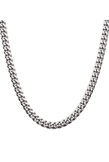 Stainless steel Cuban link chain necklace, silver-tone curb links