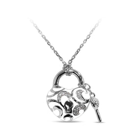 Sterling silver heart key pendant with lock charm on chain