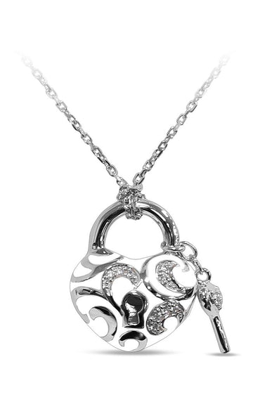 Sterling silver heart key pendant with lock charm on chain