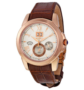 Men's Seiko wristwatch with rose-gold case, brown leather strap, white dial