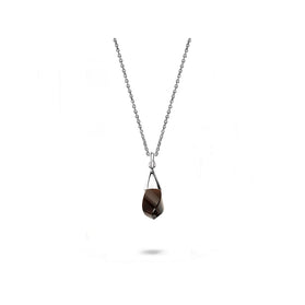 Sterling silver pendant with twisted pear smokey quartz stone, hanging on chain