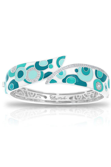 rhodium-plated sterling silver bangle with hand-painted multicolor italian enamel and cz stones 