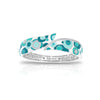 Sterling silver bangle with turquoise enamel geometric pattern and engraved sides