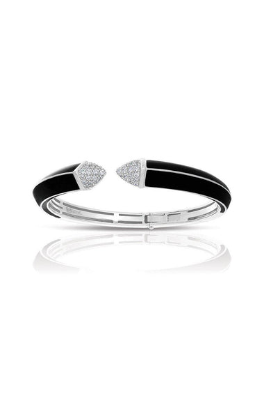 Sterling silver bangle with black enamel band and pyramid-like bezel accents