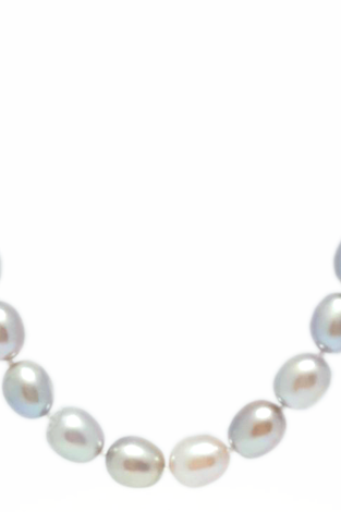 Rice pearl necklace with oval grey pearls on a white-gold tone chain