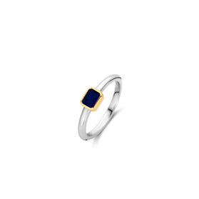 Sterling silver ring with square blue bezel gemstone