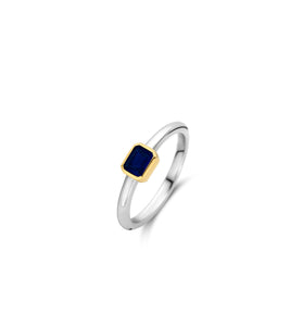 Sterling silver ring with square blue bezel gemstone