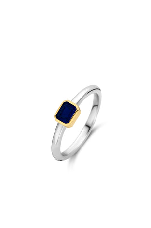 Sterling silver ring with square blue bezel gemstone