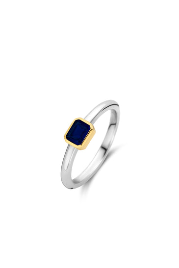 Sterling silver ring with square blue bezel gemstone