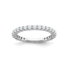 Sterling silver stackable opal ring with oval opal segments along the band