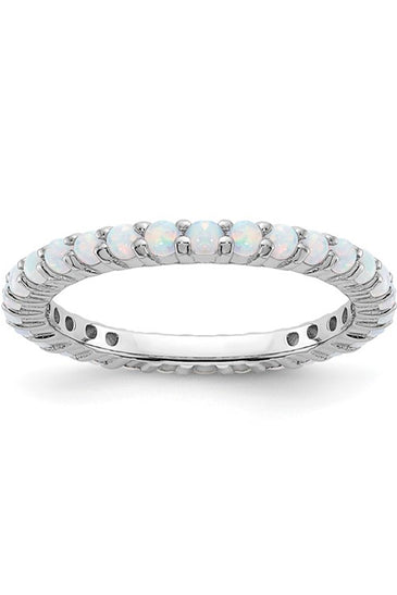 Sterling silver stackable opal ring with oval opal segments along the band