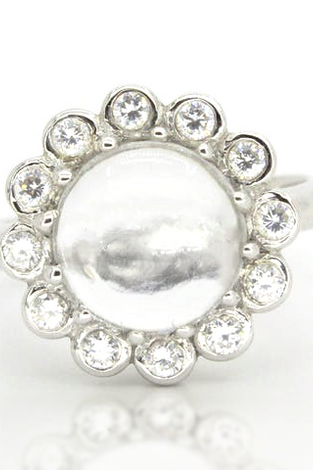 Statement ring of white topaz cabochon made with sterling silver 