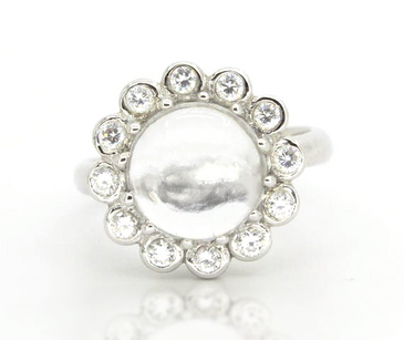 Statement ring of white topaz cabochon made with sterling silver 